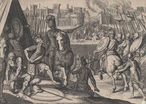 Plåt 2: Staden Rom tagen av konstapel av Bourbon, från Karl V:s triumfer, 1614. av Cornelis Boel