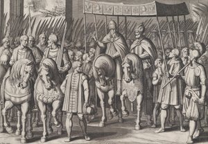 Plåt 3: Karl V krönt kejsare som går in i Rom med påven, från Charl...s triumfer, 1614.
