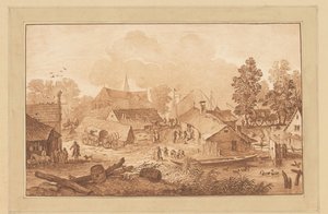 Byutsikt med damm av Cornelis Brouwer