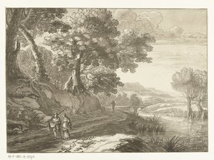 Italienskt landskap med tre vandrare av Cornelis Brouwer