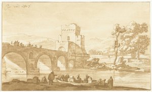 Ponte Molle nära Rom av Cornelis Brouwer