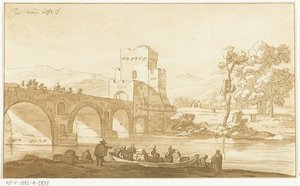 Ponte Molle nära Rom av Cornelis Brouwer