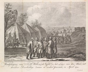 William V med sina söner i armélägret, 1794 Samråd med Z.D.H. William den femte, i statens armé, med sina fridfulla söner och andra generaler, i april 1794 (titel på objekt)