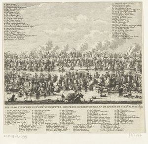 Slaget vid Kijkduin, 1673 Sjöstrid mellan Hr. administration. M. de Ruiter, Prins Robbert och greve de Estrée av Kykdn. 21 augusti 1673 (titel på objekt)