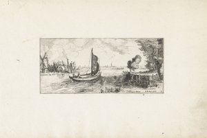 Båt på en flod Landskap (serietitel) av Cornelis Claesz van Wieringen (possibly)