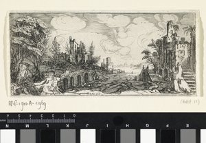 Kuperat landskap med utsikt över en flod Landskap (serietitel) av Cornelis Claesz van Wieringen (possibly)