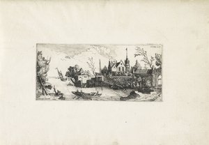 Flodlandskap med en roddbåt Landskap (serietitel) av Cornelis Claesz van Wieringen (possibly)