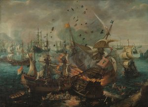 Slaget vid Gibraltar 1607 Explosionen av det spanska flaggskeppet under slaget vid Gibraltar, 25 april 1607