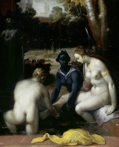 Bathsheba vid hennes toalett Batseba i badet