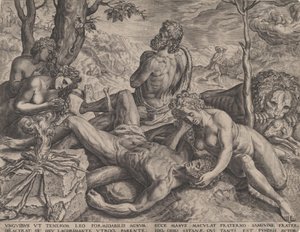 Adam och Eva beklagar Abels död, 1564. av Cornelis Cort