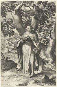 St Dominic, läser en bok av Cornelis Cort