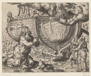 Gud beordrar Noa att bygga arken The History of Noah (serietitel) av Cornelis Cort