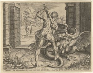 Herkules stjäl Hesperidernas gyllene äpplen Labours of Hercules (serietitel) av Cornelis Cort