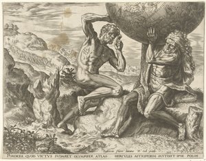 Hercules bär jordklotet för Atlas Labours of Hercules (serietitel)