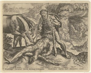 Hercules matar Diomedes till sina hästar Labours of Hercules (serietitel) av Cornelis Cort