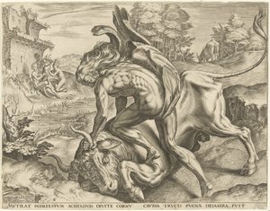 Hercules brottas med Achelous Labours of Hercules (serietitel) av Cornelis Cort