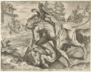 Hercules brottas med Achelous Labours of Hercules (serietitel) av Cornelis Cort