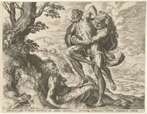 Hercules brottas med Antaeus Labours of Hercules (serietitel) av Cornelis Cort