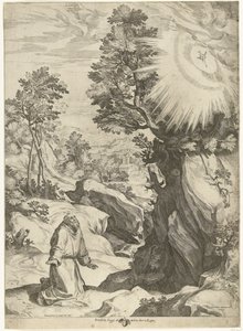 Landskap med visionen av den helige Franciskus av Assisi av Cornelis Cort