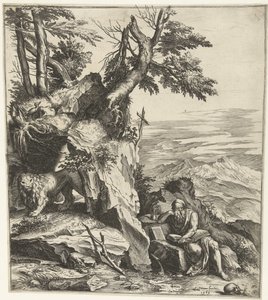Landskap med läsning Hieronymus av Cornelis Cort