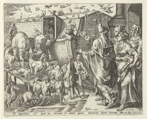 Noa gick ombord på arken med sin familj och djuren History of Noah (serietitel) av Cornelis Cort
