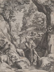 St Jerome Penitent i vildmarken, 1573. av Cornelis Cort