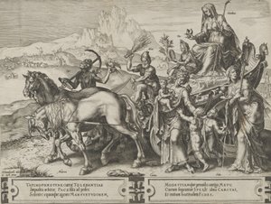 Ödmjukhetens triumf, från The Cycle of the Vicissitudes of Human Affairs, skylt 7, 1564. av Cornelis Cort