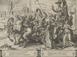 Stolthetens triumf, från The Cycle of the Vicissitudes of Human Affairs, skylt 3, 1564. av Cornelis Cort