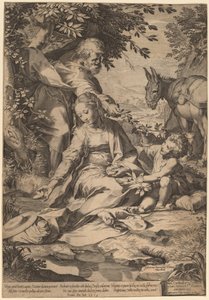 エジプトからの帰りの休息 スウェーデン語 av Cornelis Cort after Federico Barocci