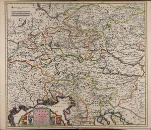 Ducatus Stiriae et Carintiae Carniolae Cilleiae que comitatus nova tabula que et pars est meridionalior circuli Austriaci av Cornelis Danckerts