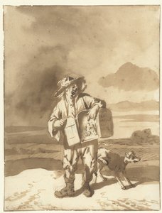 En ung man med en Peep Show och en hund Pojke med utsiktslåda och hund, ca 1700 av Cornelis Dusart