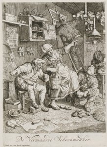 Berömd skomakare, blad 3 i en serie om tre genrescener av Cornelis Dusart