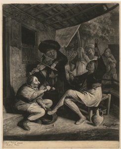 En man erbjuder en annan tobak av Cornelis Dusart
