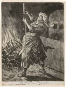 En kvinna tänder en ljusraket, blad 5 ur serien "Allmän glädje över belägringen av Namur av Vilhelm III, 1695" av Cornelis Dusart