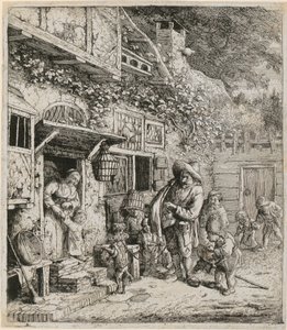 Lyrspelare med sin dansande hund av Cornelis Dusart