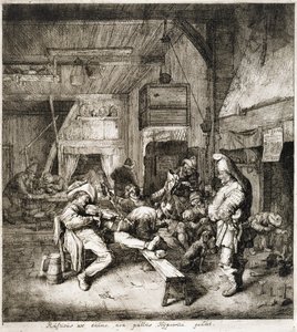 Fiolspelaren sitter i värdshuset av Cornelis Dusart