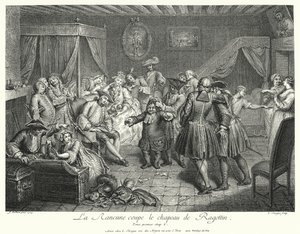 La Rancune skär av Ragotins hatt (gravyr) av Cornelis Engelbrechtsen