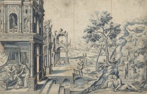 Jakob tar emot Isaks välsignelse; Jakobs stege av Cornelis Floris (II)