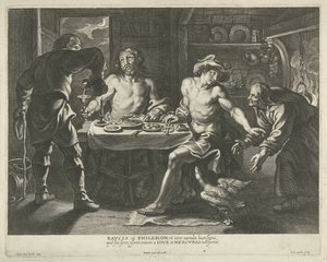 Jupiter och Merkurius i Filemons och Baucis hus av Cornelis Galle (I)