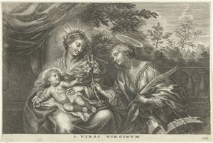 Maria och barnet och den heliga Katarina av Alexandria S. Virgo Virginvm (titel på objekt) av Cornelis Galle (I)