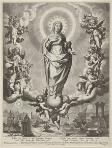 Maria på en jordglob, omgiven av änglar av Cornelis Galle (I)