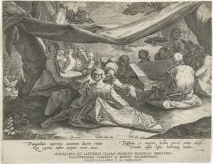 Musikskapande sällskap med mannen bakom virginal av Cornelis Galle (I)