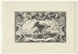 Vinjett med pelikan som matar sina ungar med sitt eget blod av Cornelis Galle (II) (attributed to)