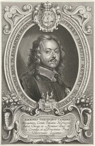 Porträtt av Johann Theodor Caspars De mest kända ambassadörerna för det kristna namnet för att lugna världen, klostret och Osnabruga (...) (serietitel) av Cornelis Galle (II)