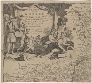 Karta över regionen öster och söder om Bryssel och länet Namur (överst till vänster) Carte de la Meuse eller Téâtre de la Guerre sur le Rhein, Moessele, Mayn, le Necker, Meuse avec les pais voisins (titel på objekt) av Cornelis Huyberts