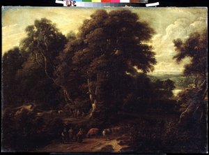 ""Landskap av Flandern med flock kor"" Målning av Constantinus Cornelis Huysmans (1648-1727) Pushkin Museum, Moskva