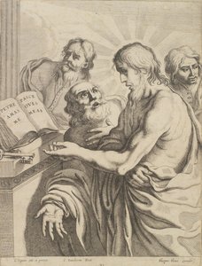 Kristus presenterar Petrus för nyckeln av Cornelis I Danckerts