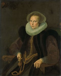 Nederländska: Griete Jacobsdr van Rhijn (1585-1652). Hustru till Jacob Cornelisz Banjaert, kallad van Neck Porträtt av Griete Jacobsdr van Rhijn (1585-1652). Hustru till Jacob Cornelisz Banjaert, kallad van Neck av Cornelis Ketel