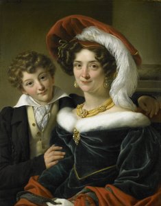 Rudolphina Wilhelmina Elizabeth de Sturler (1798-1873), andra hustru till greve Johannes van den Bosch, med deras son Richard Leeuwenhart av Cornelis Kruseman (attributed to workshop of)