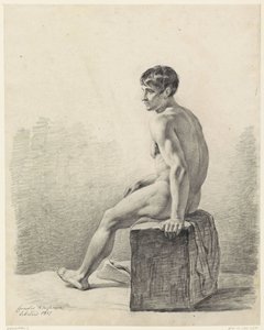 Sittande manlig nakenstudie av Cornelis Kruseman